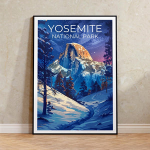Yosemite Travel Print California Poster Half Dome Wall Art Yosemite Illustration Winter Landscape Poster Home Decor Birthday Gift