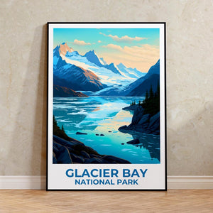 Glacier Bay National Park Travel Print Alaska Poster Glacier Wall Art Ice Landscape Illustration Glacier Bay Poster Home Decor Birthday Gift