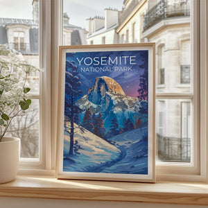 Yosemite Travel Print California Poster Half Dome Wall Art Yosemite Illustration Winter Landscape Poster Home Decor Birthday Gift