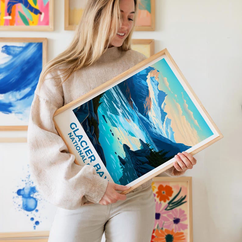 Glacier Bay National Park Travel Print Alaska Poster Glacier Wall Art Ice Landscape Illustration Glacier Bay Poster Home Decor Birthday Gift