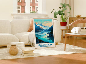Glacier Bay National Park Travel Print Alaska Poster Glacier Wall Art Ice Landscape Illustration Glacier Bay Poster Home Decor Birthday Gift