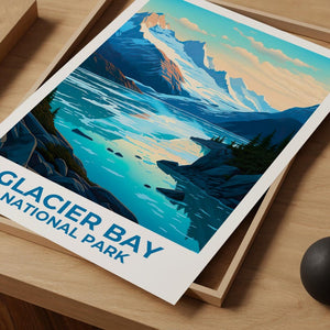 Glacier Bay National Park Travel Print Alaska Poster Glacier Wall Art Ice Landscape Illustration Glacier Bay Poster Home Decor Birthday Gift