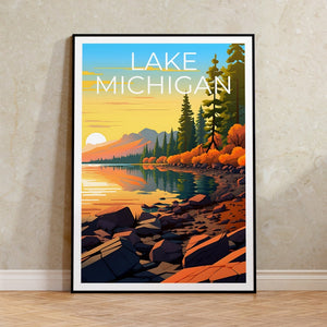Lake Michigan Travel Poster, Michigan Wall Art, Michigan Print, Lake Michigan Poster, Michigan Poster, Lake Poster, Lake Michigan Print