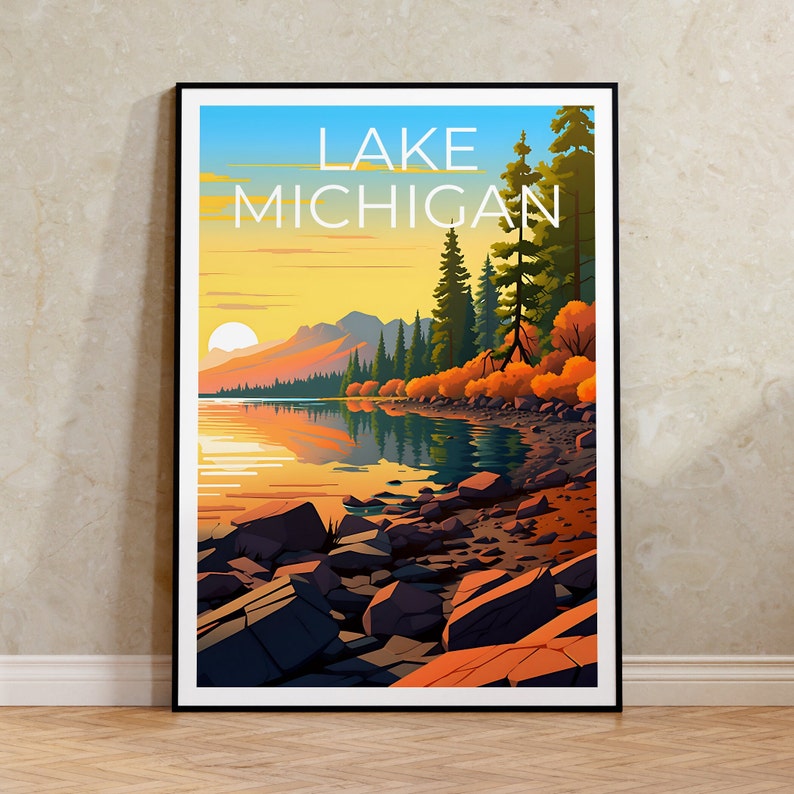 Lake Michigan Travel Poster, Michigan Wall Art, Michigan Print, Lake Michigan Poster, Michigan Poster, Lake Poster, Lake Michigan Print