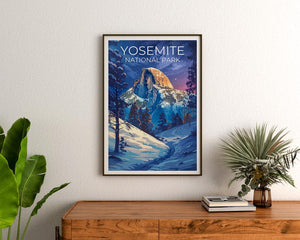 Yosemite Travel Print California Poster Half Dome Wall Art Yosemite Illustration Winter Landscape Poster Home Decor Birthday Gift