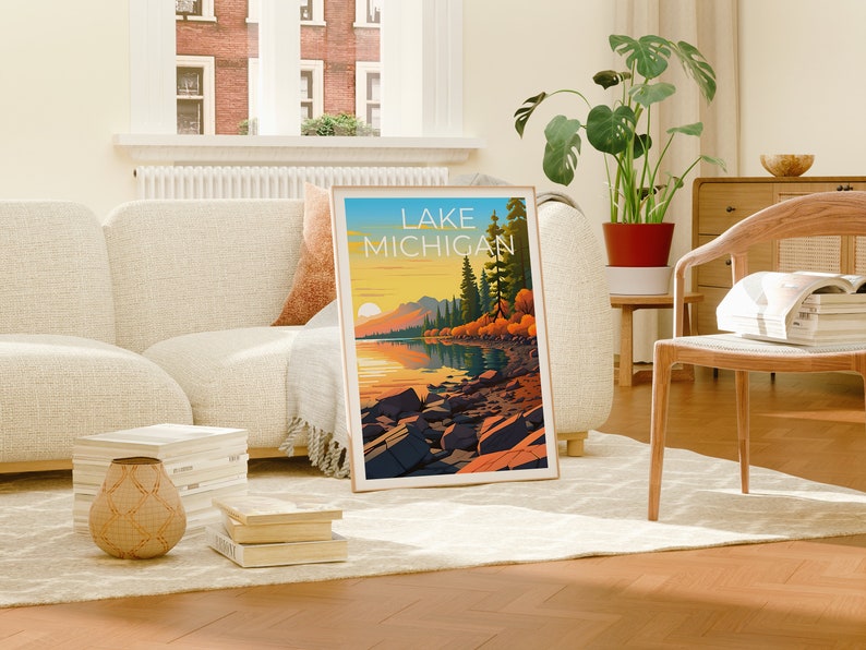 Lake Michigan Travel Poster, Michigan Wall Art, Michigan Print, Lake Michigan Poster, Michigan Poster, Lake Poster, Lake Michigan Print