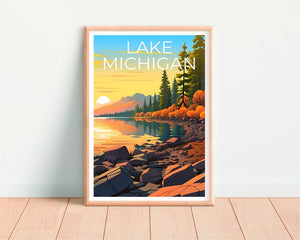 Lake Michigan Travel Poster, Michigan Wall Art, Michigan Print, Lake Michigan Poster, Michigan Poster, Lake Poster, Lake Michigan Print