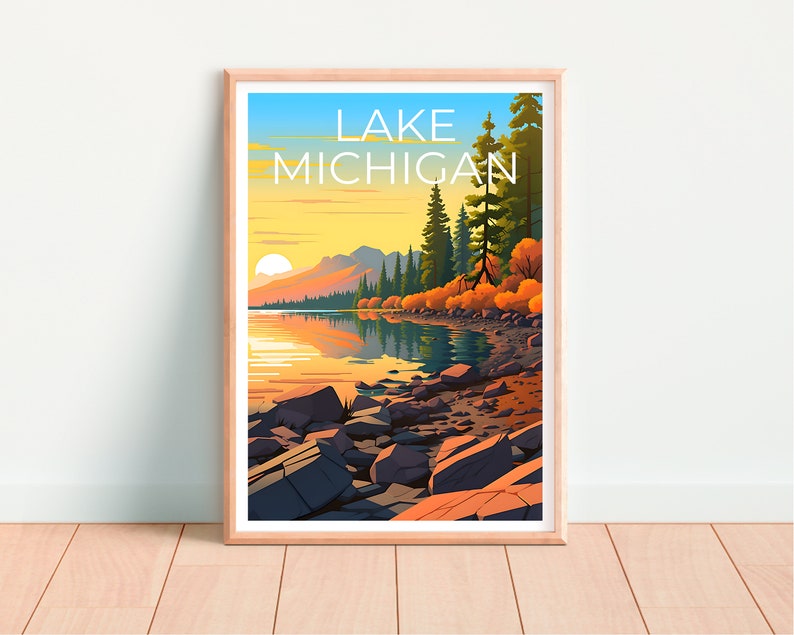 Lake Michigan Travel Poster, Michigan Wall Art, Michigan Print, Lake Michigan Poster, Michigan Poster, Lake Poster, Lake Michigan Print