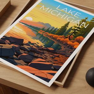 Lake Michigan Travel Poster, Michigan Wall Art, Michigan Print, Lake Michigan Poster, Michigan Poster, Lake Poster, Lake Michigan Print