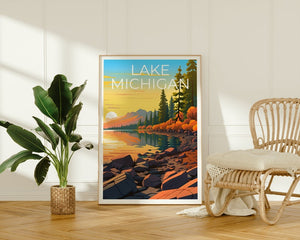 Lake Michigan Travel Poster, Michigan Wall Art, Michigan Print, Lake Michigan Poster, Michigan Poster, Lake Poster, Lake Michigan Print