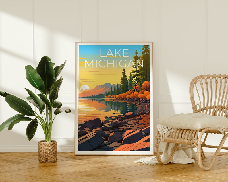 Lake Michigan Travel Poster, Michigan Wall Art, Michigan Print, Lake Michigan Poster, Michigan Poster, Lake Poster, Lake Michigan Print