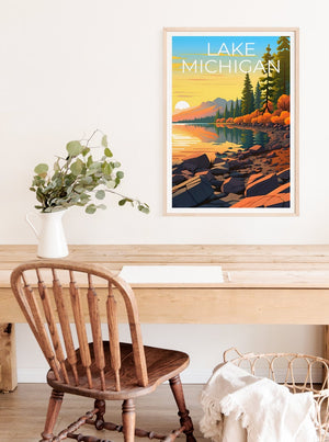 Lake Michigan Travel Poster, Michigan Wall Art, Michigan Print, Lake Michigan Poster, Michigan Poster, Lake Poster, Lake Michigan Print