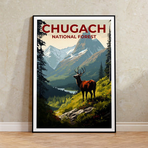 Affiche de voyage Chugach, art mural Alaska, impression Alaska, affiche Chugach, affiche Alaska, affiche nature, art Chugach