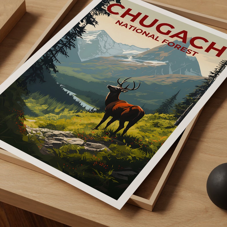 Affiche de voyage Chugach, art mural Alaska, impression Alaska, affiche Chugach, affiche Alaska, affiche nature, art Chugach