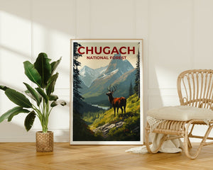 Affiche de voyage Chugach, art mural Alaska, impression Alaska, affiche Chugach, affiche Alaska, affiche nature, art Chugach