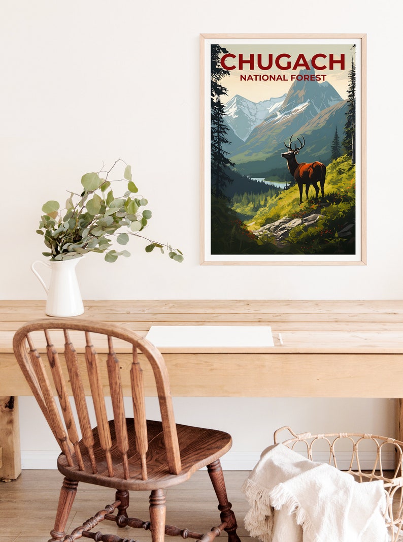Affiche de voyage Chugach, art mural Alaska, impression Alaska, affiche Chugach, affiche Alaska, affiche nature, art Chugach