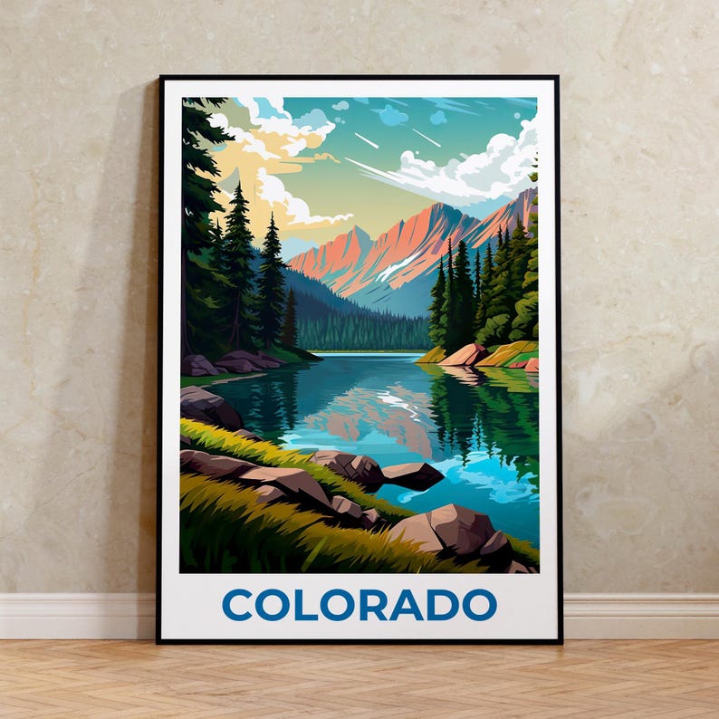 Colorado Travel Print, Rocky Mountains Poster, Rockies Wall Art, Forest Illustration, Colorado Poster, Home Decor, Birthday Gift