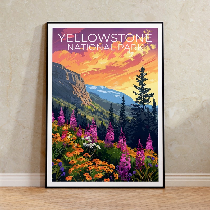 Affiche du parc national de Yellowstone, impression de Yellowstone, affiche du Wyoming, impression du Wyoming, affiche de voyage de Yellowstone, art du Wyoming