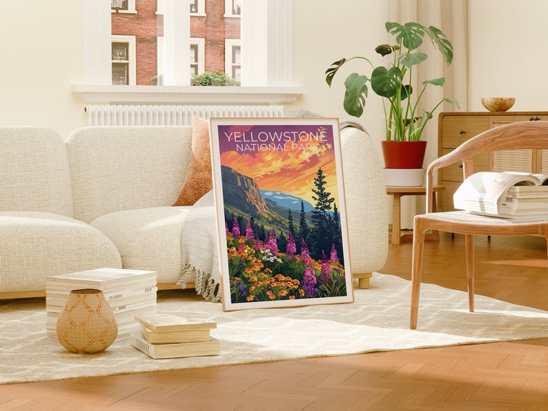 Affiche du parc national de Yellowstone, impression de Yellowstone, affiche du Wyoming, impression du Wyoming, affiche de voyage de Yellowstone, art du Wyoming