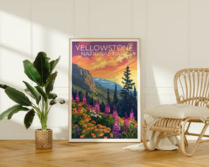 Affiche du parc national de Yellowstone, impression de Yellowstone, affiche du Wyoming, impression du Wyoming, affiche de voyage de Yellowstone, art du Wyoming