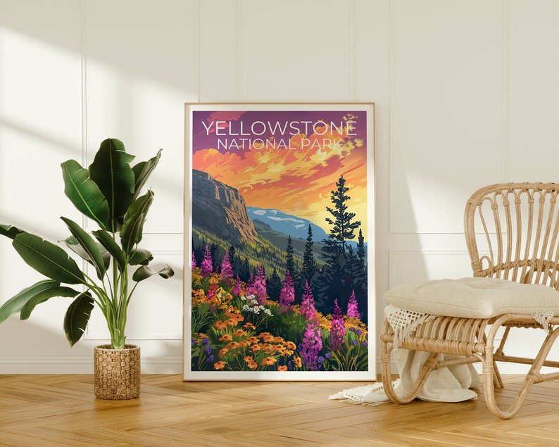 Affiche du parc national de Yellowstone, impression de Yellowstone, affiche du Wyoming, impression du Wyoming, affiche de voyage de Yellowstone, art du Wyoming