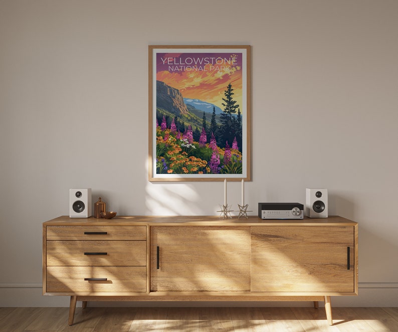 Affiche du parc national de Yellowstone, impression de Yellowstone, affiche du Wyoming, impression du Wyoming, affiche de voyage de Yellowstone, art du Wyoming