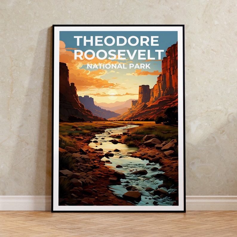 Affiche de voyage de Theodore Roosevelt, art mural du Dakota du Nord, impression du Dakota du Nord, affiche de Theodore Roosevelt, affiche du Dakota du Nord