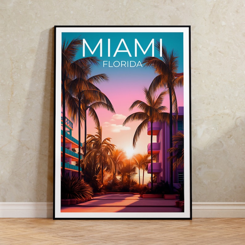 Miami Travel Poster, Florida Wall Art, Florida Print, Miami Poster, Palm Trees Poster, City Poster, Miami Art