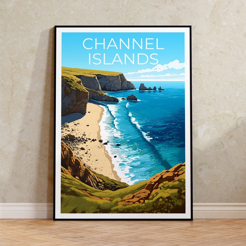 Affiche de voyage des îles Anglo-Normandes, art mural de Californie, impression de Californie, affiche des îles Anglo-Normandes, affiche de nature