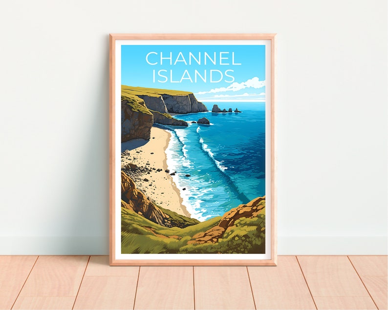 Affiche de voyage des îles Anglo-Normandes, art mural de Californie, impression de Californie, affiche des îles Anglo-Normandes, affiche de nature