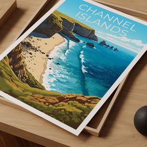 Affiche de voyage des îles Anglo-Normandes, art mural de Californie, impression de Californie, affiche des îles Anglo-Normandes, affiche de nature
