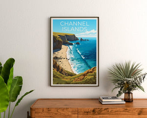 Affiche de voyage des îles Anglo-Normandes, art mural de Californie, impression de Californie, affiche des îles Anglo-Normandes, affiche de nature