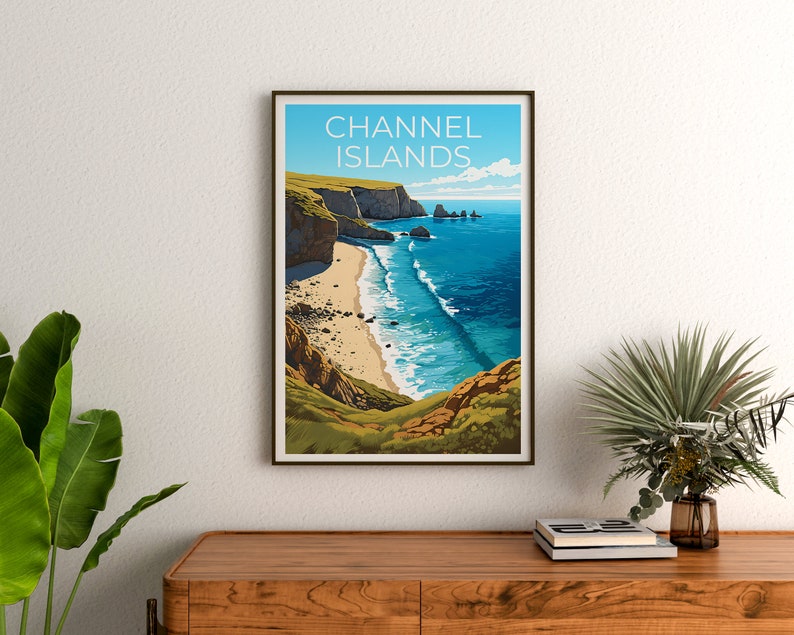 Affiche de voyage des îles Anglo-Normandes, art mural de Californie, impression de Californie, affiche des îles Anglo-Normandes, affiche de nature