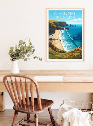 Affiche de voyage des îles Anglo-Normandes, art mural de Californie, impression de Californie, affiche des îles Anglo-Normandes, affiche de nature