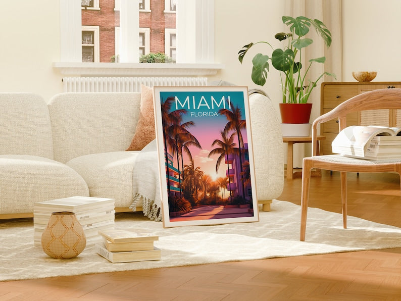 Miami Travel Poster, Florida Wall Art, Florida Print, Miami Poster, Palm Trees Poster, City Poster, Miami Art