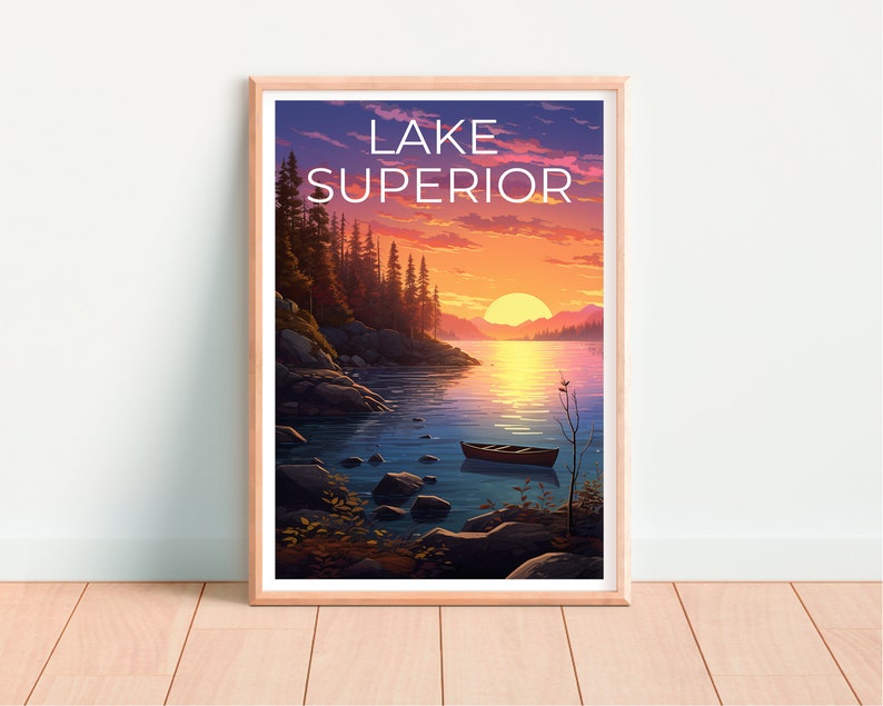Affiche de voyage sur le lac Supérieur, Art mural des Grands Lacs, Impression des Grands Lacs, Affiche du lac Supérieur, Affiche des Grands Lacs, Impression du lac Supérieur
