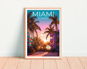 Miami Travel Poster, Florida Wall Art, Florida Print, Miami Poster, Palm Trees Poster, City Poster, Miami Art
