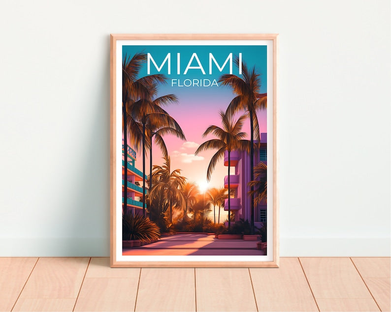 Miami Travel Poster, Florida Wall Art, Florida Print, Miami Poster, Palm Trees Poster, City Poster, Miami Art
