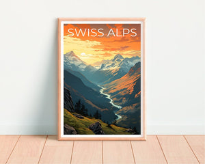 Swiss Alps Travel Poster, Switzerland Wall Art, Switzerland Print, Swiss Alps Poster, Mountain Poster, Nature Poster, Swiss Alps Art