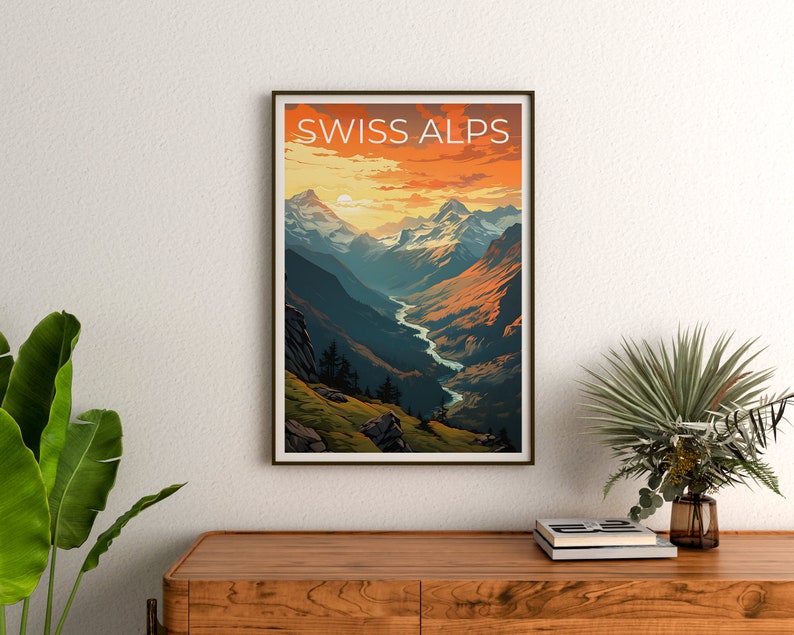 Swiss Alps Travel Poster, Switzerland Wall Art, Switzerland Print, Swiss Alps Poster, Mountain Poster, Nature Poster, Swiss Alps Art