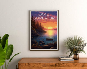 Affiche de voyage sur le lac Supérieur, Art mural des Grands Lacs, Impression des Grands Lacs, Affiche du lac Supérieur, Affiche des Grands Lacs, Impression du lac Supérieur