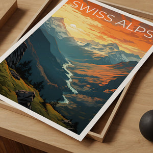 Swiss Alps Travel Poster, Switzerland Wall Art, Switzerland Print, Swiss Alps Poster, Mountain Poster, Nature Poster, Swiss Alps Art
