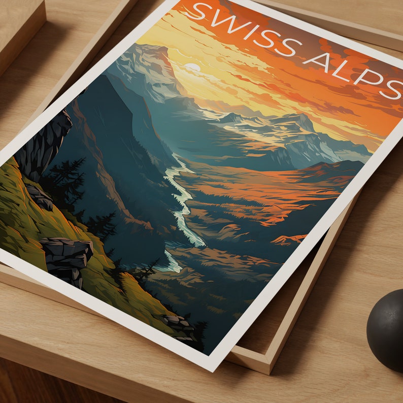 Swiss Alps Travel Poster, Switzerland Wall Art, Switzerland Print, Swiss Alps Poster, Mountain Poster, Nature Poster, Swiss Alps Art