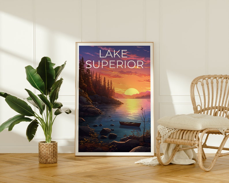 Affiche de voyage sur le lac Supérieur, Art mural des Grands Lacs, Impression des Grands Lacs, Affiche du lac Supérieur, Affiche des Grands Lacs, Impression du lac Supérieur