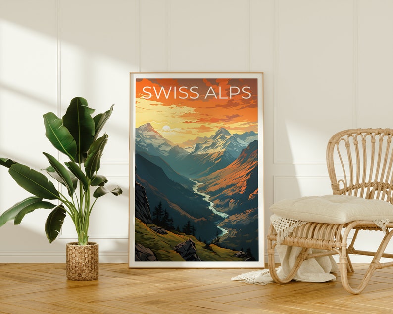 Swiss Alps Travel Poster, Switzerland Wall Art, Switzerland Print, Swiss Alps Poster, Mountain Poster, Nature Poster, Swiss Alps Art