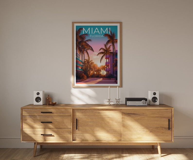 Miami Travel Poster, Florida Wall Art, Florida Print, Miami Poster, Palm Trees Poster, City Poster, Miami Art