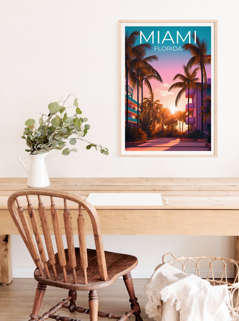 Miami Travel Poster, Florida Wall Art, Florida Print, Miami Poster, Palm Trees Poster, City Poster, Miami Art