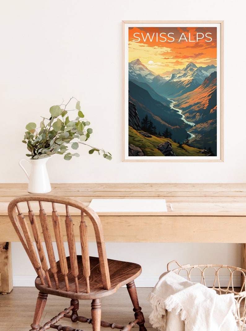 Swiss Alps Travel Poster, Switzerland Wall Art, Switzerland Print, Swiss Alps Poster, Mountain Poster, Nature Poster, Swiss Alps Art