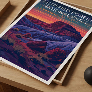 Affiche du parc national de Petrified Forest, impression de la forêt pétrifiée, affiche de l'Arizona, impression de l'Arizona, affiche de voyage de la forêt pétrifiée, art de l'Arizona