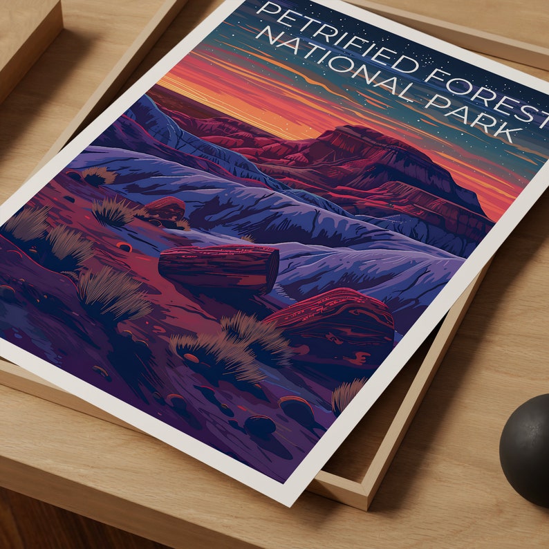 Affiche du parc national de Petrified Forest, impression de la forêt pétrifiée, affiche de l'Arizona, impression de l'Arizona, affiche de voyage de la forêt pétrifiée, art de l'Arizona